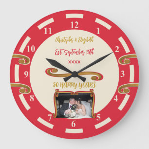Gold Anniversary 50 years add names photo red Large Clock