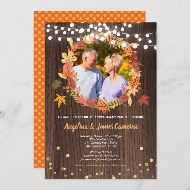 Gold anniversary photo invite thanksgiving rustic (Front/Back)