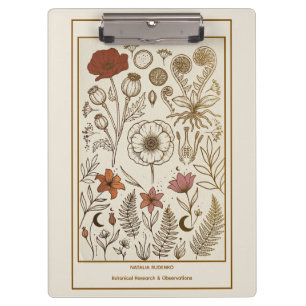 Gold Antique Botanical Poppy & Fern Aesthetic Clip Clipboard