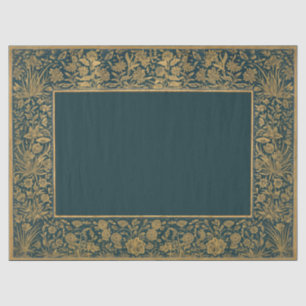 Gold Antique Floral Frame Decoupage Deep Teal Tissue Paper