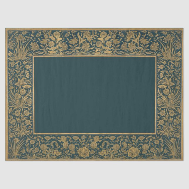 Gold Antique Floral Frame Decoupage Deep Teal Tissue Paper (Front)