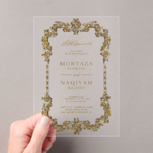 Gold Antique Gilded Frame Muslim Wedding Acrylic Invitations