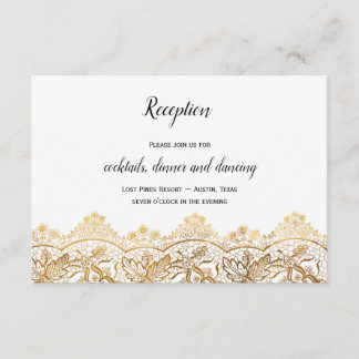 Gold Antique Lace Reception Card Wedding Elegant