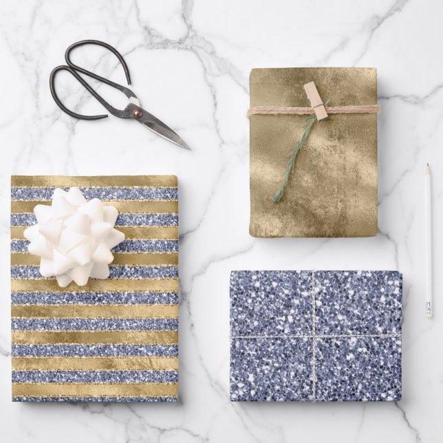 Gold Antique Purple Glitter Glitz Stripes      Wrapping Paper Sheet (Front)