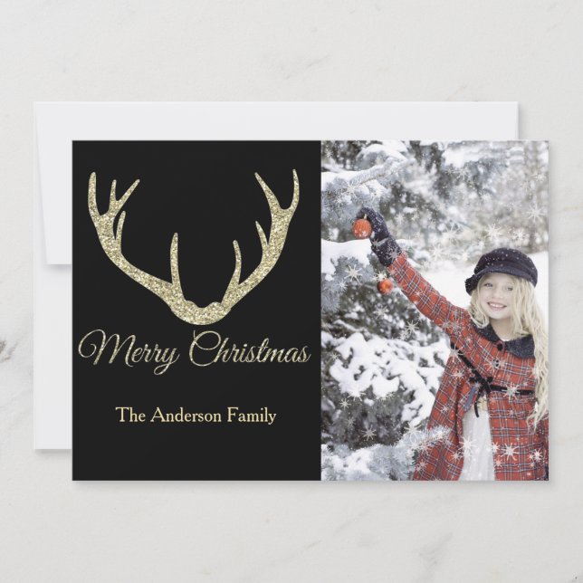Gold Antler Christmas Holiday Card (Front)