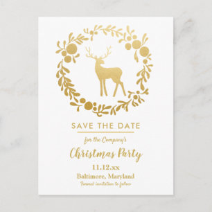 Gold Antler Christmas   Wreath Holiday Party Announcement Postcard