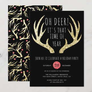 Gold Antlers Christmas Holiday Party Invitation
