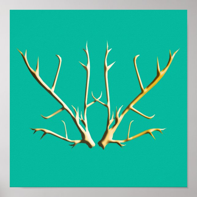 Gold Antlers on Teal Poster (Front)