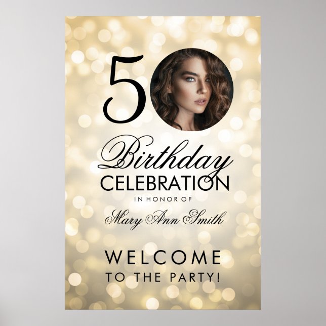 Gold ANY AGE Birthday Party Glitter Lights Poster (Front)