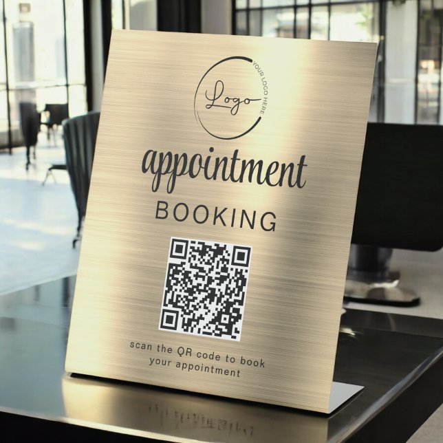 Gold Appointment Booking QR Code Business Pedestal Sign (Creator Uploaded)