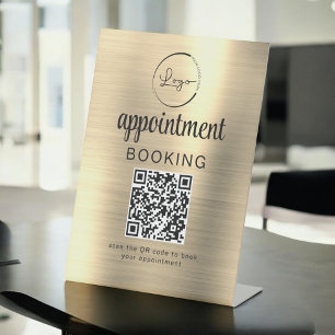 Gold Appointment Booking QR Code Business Pedestal Sign