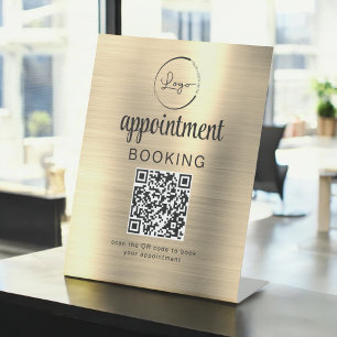Gold Appointment Booking QR Code Business Pedestal Sign