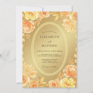 Gold Apricot Peony Wedding Invitation