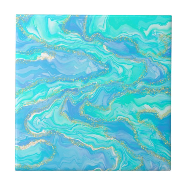 Gold, Aqua and Blue Abstract Tile (Front)