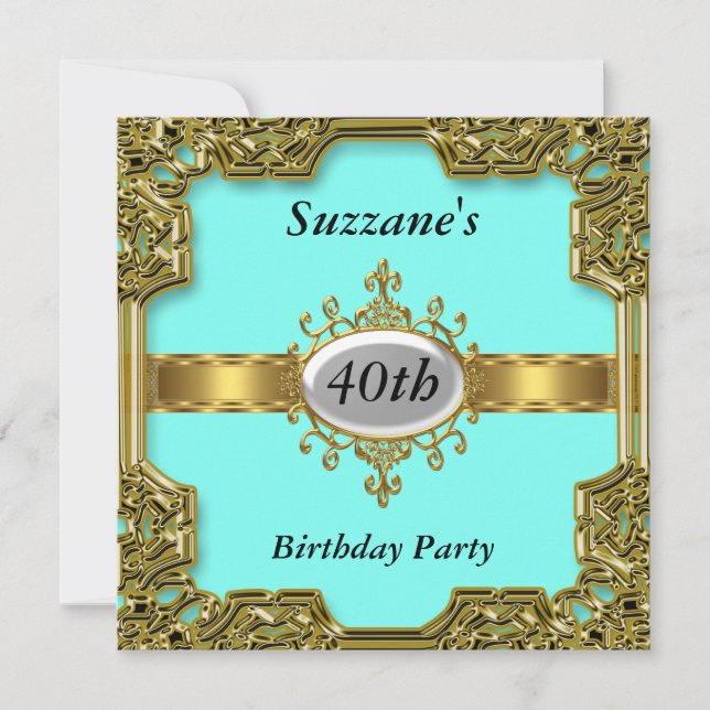 Gold Aqua Birthday Party Glamour Hot Invitation (Front)