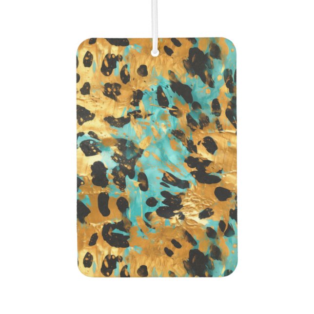 Gold Aqua Black Leopard Animal  Car Air Freshener (Front)