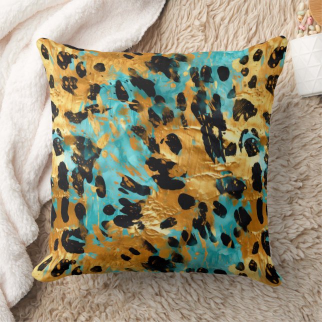 Gold Aqua Black Leopard Animal  Cushion (Blanket)