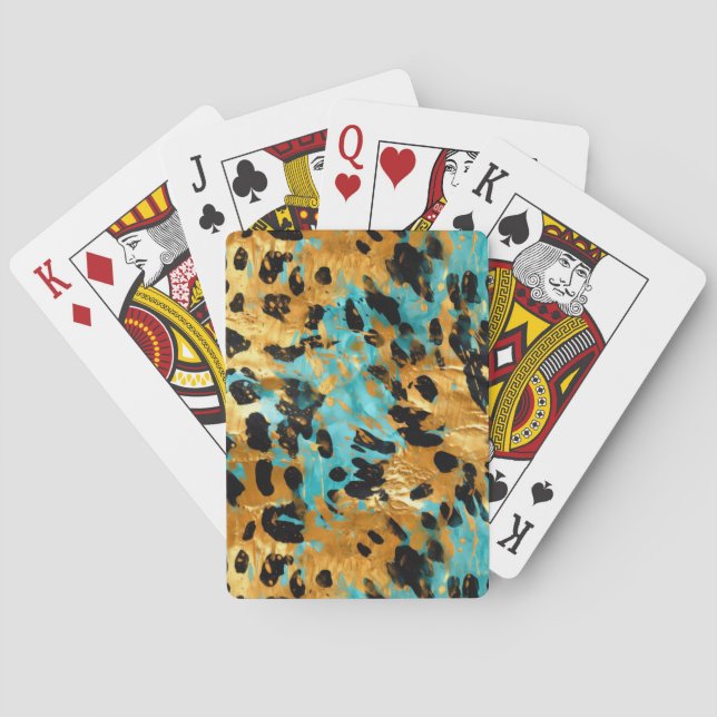 Gold Aqua Black Leopard Animal  Playing Cards (Back)