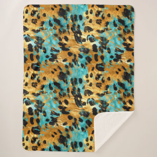 Gold Aqua Black Leopard Animal  Sherpa Blanket