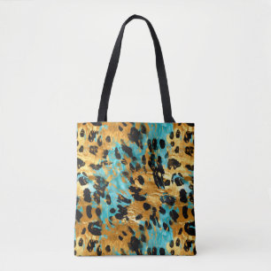 Gold Aqua Black Leopard Animal  Tote Bag