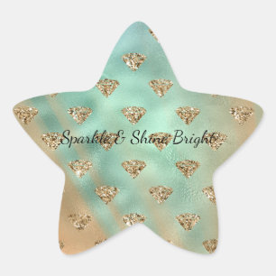 Gold Aqua Glam Glitter Diamonds  Star Sticker