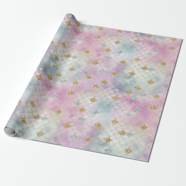 Gold Aqua Glitter Dream Purple Blush Mermaid       Wrapping Paper (Unrolled)