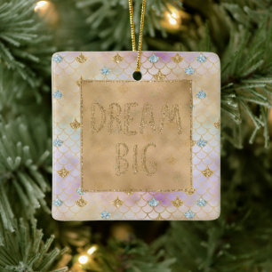 Gold Aqua Glitter Dream Purple Mermaid Ceramic Ornament