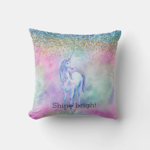 Gold Aqua Glitter Purple Unicorn Sparkle          Cushion