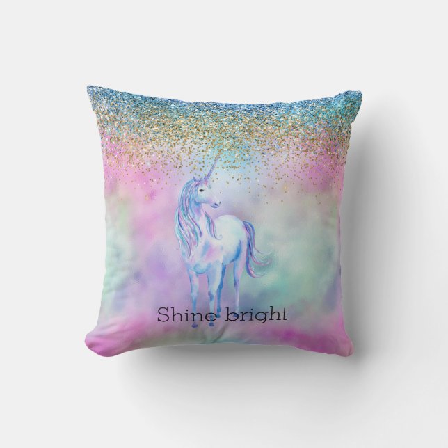 Gold Aqua Glitter Purple Unicorn Sparkle          Cushion (Front)