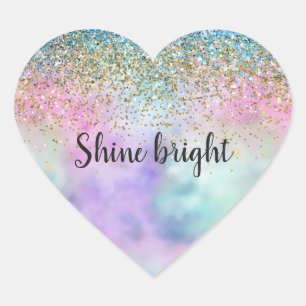 Gold Aqua Glitter Purple Unicorn Sparkle      Heart Sticker