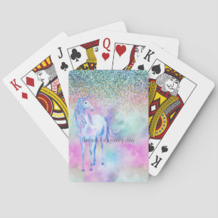 Gold Aqua Glitter Purple White Unicorn Sparkle Playing Cards