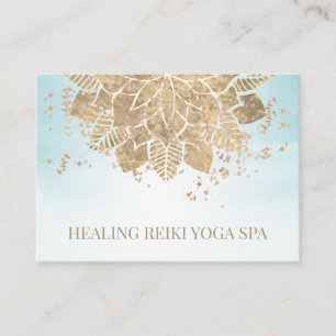*~* Gold Aqua Glitter Yoga Spiritual Mandala Reiki Business Card