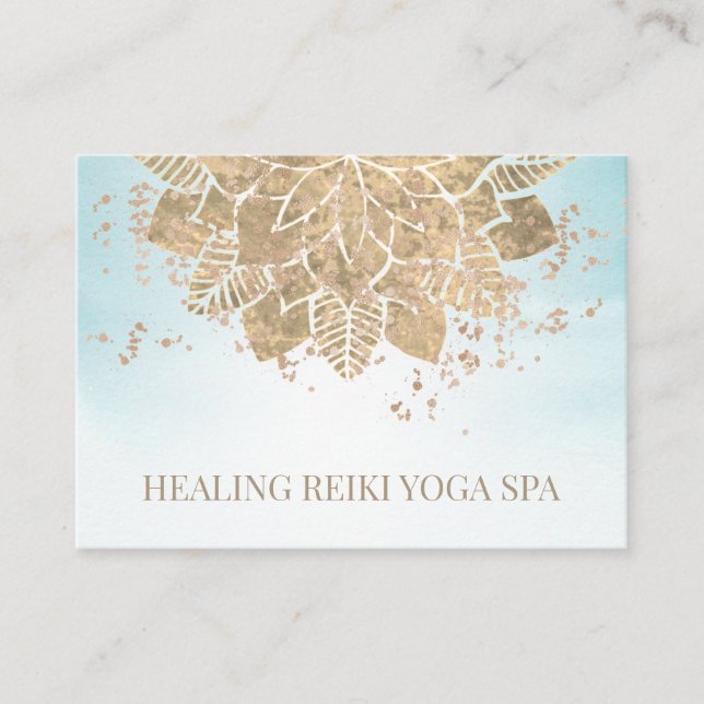 *~* Gold Aqua Glitter Yoga Spiritual Mandala Reiki Business Card (Front)