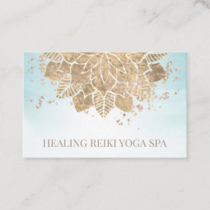 *~* Gold Aqua Glitter Yoga Spiritual Reiki Mandala Business Card