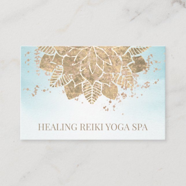 *~* Gold Aqua Glitter Yoga Spiritual Reiki Mandala Business Card (Front)