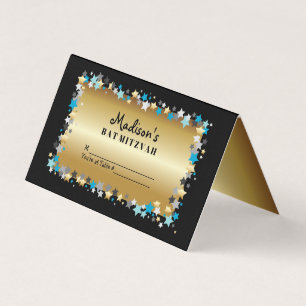 GOLD Aqua Gold Stars Bar Bat Mitzvah Table Seating Business Card