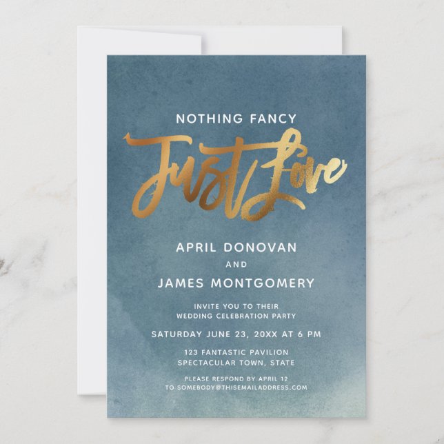 Gold Aqua Ombre Nothing Fancy Just Love Brush  Invitation (Front)