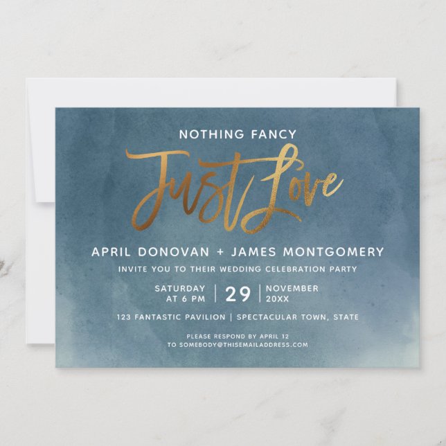 Gold Aqua Ombre Nothing Fancy Just Love Brush Invitation (Front)