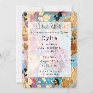 Gold Aqua Pink Abstract Leopard Invitation
