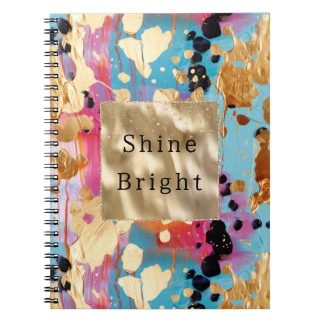 Gold Aqua Pink Abstract Leopard  Notebook (Front)