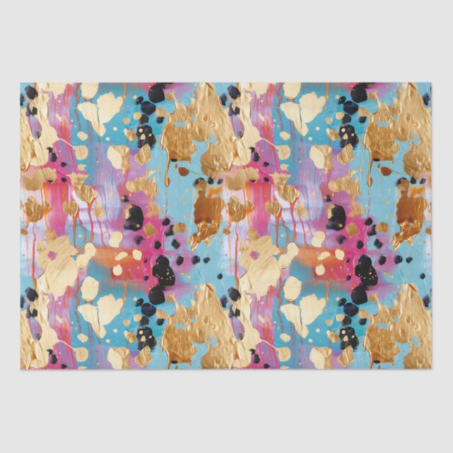 Gold Aqua Pink Abstract Leopard Tissue Paper (Front)