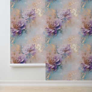 Gold Aqua Purple Floral Wallpaper