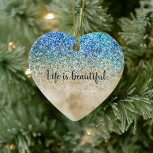 Gold Aqua Purple Glitter Sparkle Ceramic Tree Decoration