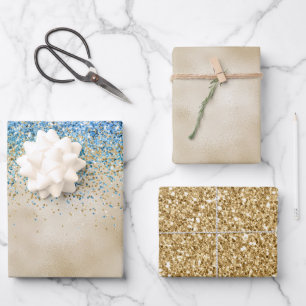 Gold Aqua Purple Glitter Sparkle Wrapping Paper Sheet