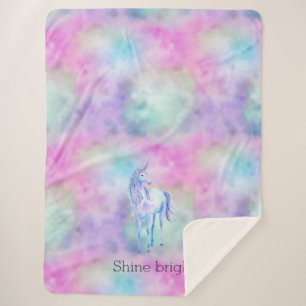 Gold Aqua Purple Unicorn Sparkle Sherpa Blanket