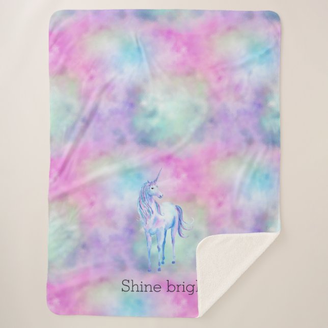 Gold Aqua Purple Unicorn Sparkle    Sherpa Blanket (Front)