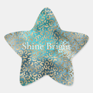 Gold Aqua Teal Blue Leopard Print   Star Sticker