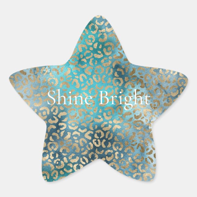Gold Aqua Teal Blue Leopard Print   Star Sticker (Front)