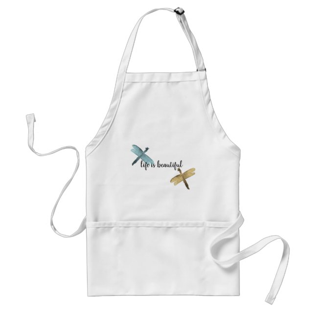 Gold Aqua Watercolor Dragonflies Standard Apron (Front)