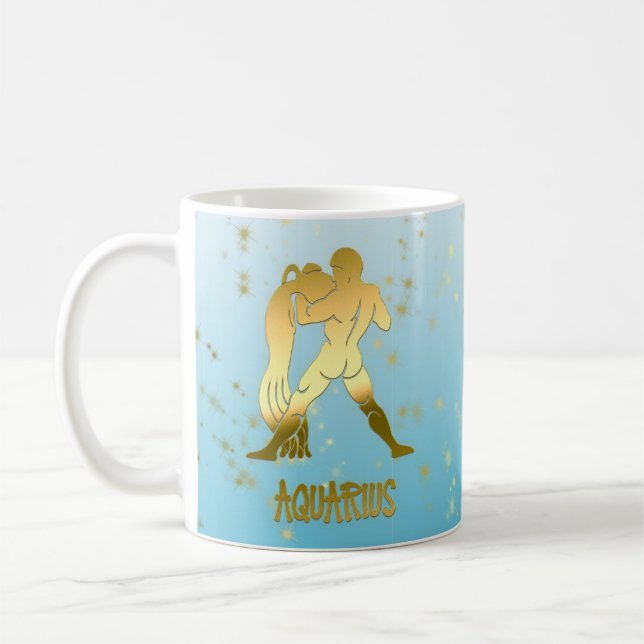 Gold Aquarius Horoscope Zodiac Astrology Sign Coffee Mug (Left)